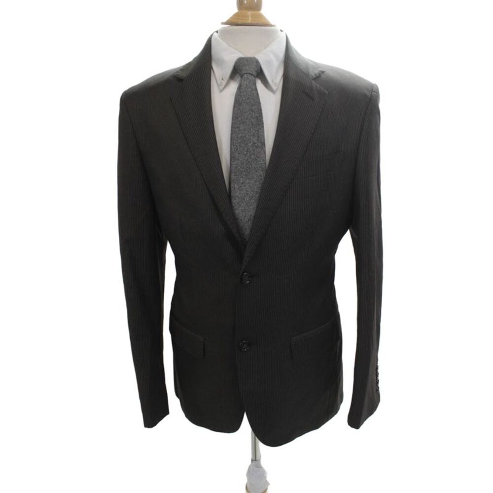 Reda Mens 2 Piece Suit Jacket Wool Striped Dark Gray Collared Button Size 48